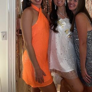 Asos bright orange sequin mini dress